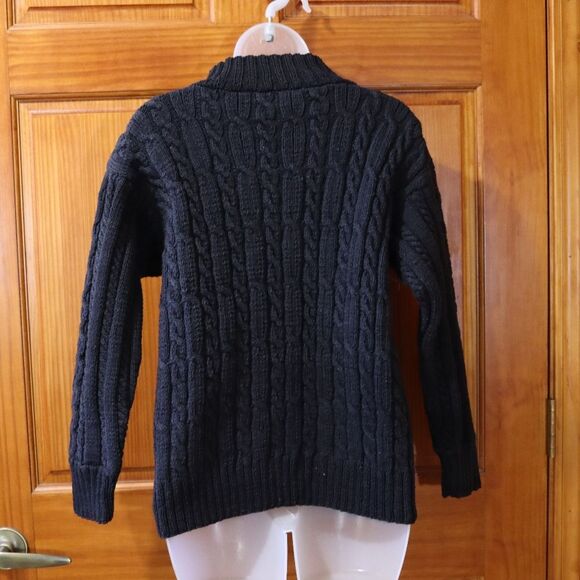 Vintage Chunky Heavy Cable Knit Black Mock Neck Sweater Pullover Large LG - Picture 7 of 11